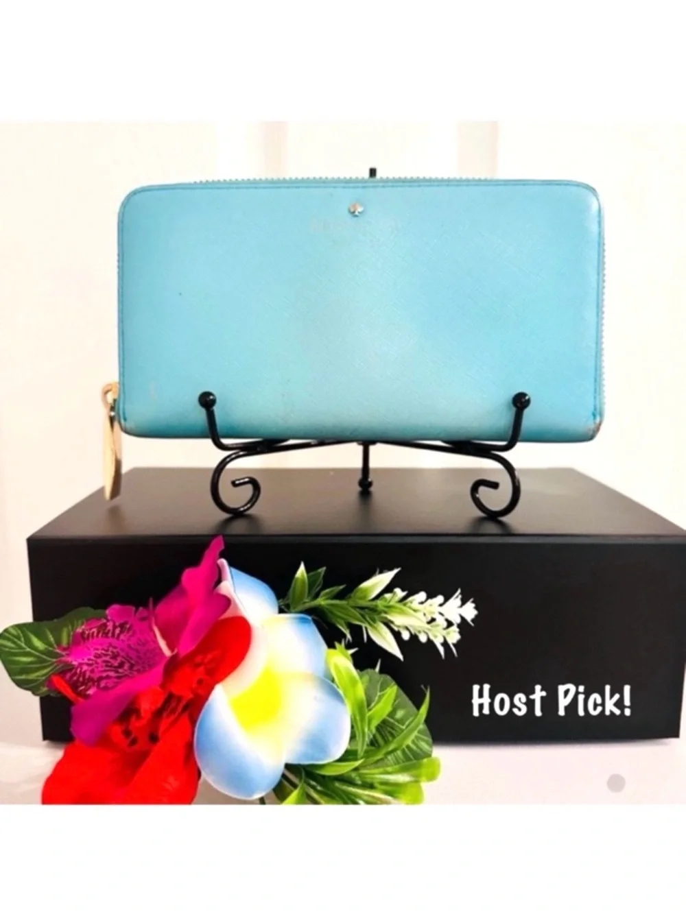 KATE SPADE ~ Cedar Street Maia Travel Wallet in Atoll Blue w/Polka Dot Lining